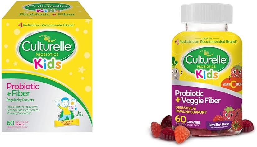 60 Count Culturelle Kids Probiotic + Fiber Packets & Daily Probiotic Gummies for Digestive & Immune Health - Bundle Pack