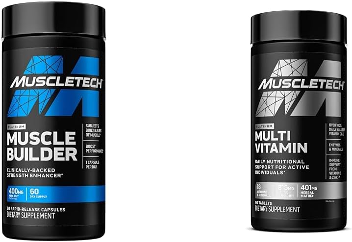 Muscle Building Bundle: MuscleTech Muscle Builder with Peak ATP & Platinum Multivitamin - Immune Support & Amino Matrix for Men & Women