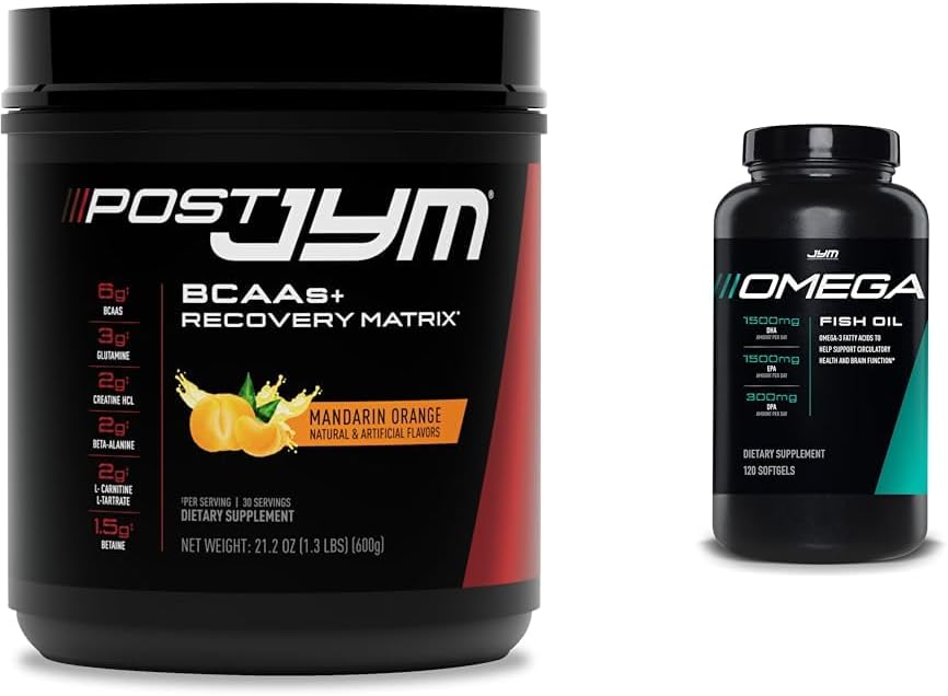 Post JYM Active Matrix Powder & Omega JYM Fish Oil Capsules Bundle - Muscle Growth & Recovery Supplements with BCAAs, Glutamine, DHA & EPA