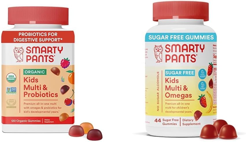 Organic Kids Multivitamin Gummies Bundle with Probiotics, Omega 3, Vitamins D3, C, B12, B6, A, K & Zinc - Immune Support, Sugar Free Strawberry Banana Flavor - 164 Count