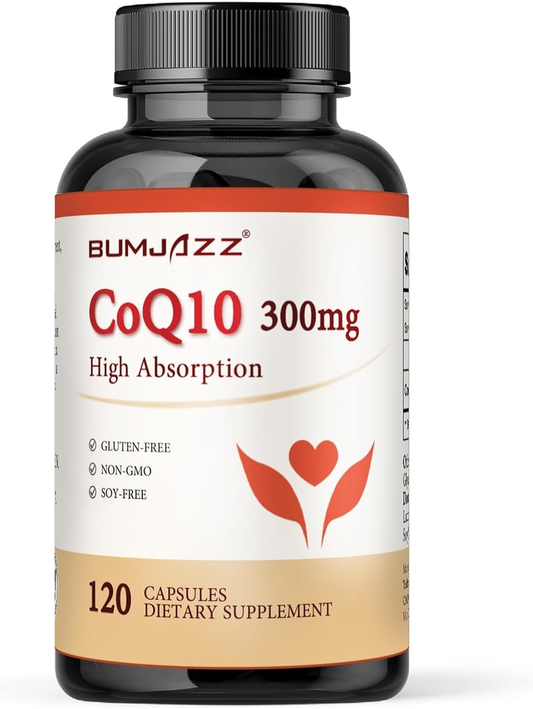 High Absorption CoQ10 Capsules 300mg - 120 Count - Non-GMO & Gluten-Free - Bumjazz Coenzyme Q10 Supplement