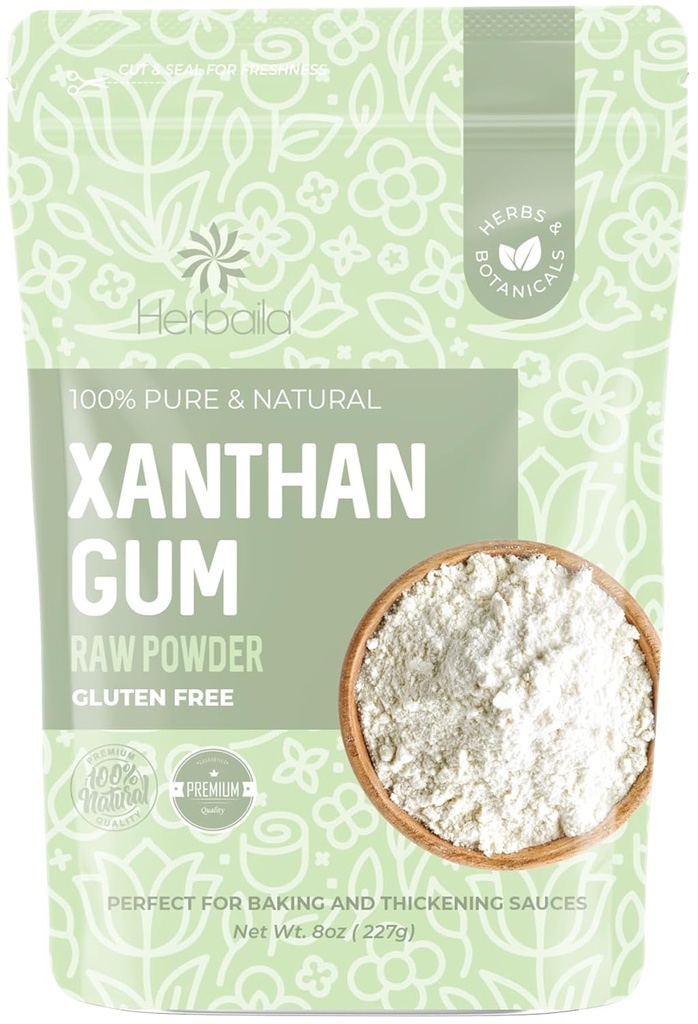 8 oz Herbaila Xanthan Gum Powder - Gluten Free & Keto Baking, Thickener for Sauces - Non GMO - 8 Ounces