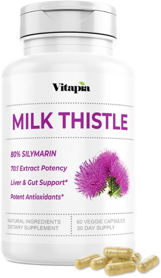 Organic Milk Thistle Supplement - Liver Cleanse Detox & Repair - Antioxidants - 60 Vegan Capsules - Non-GMO - Gluten-Free - Vitapia Liver Health Support