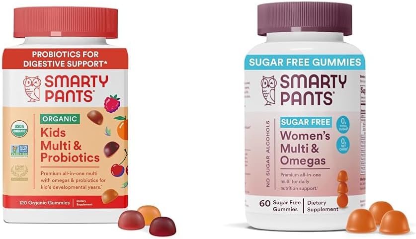 Bundle of SmartyPants Kids Multivitamin Gummies (120 Count) and Women's Multivitamin Gummies (60 Count) - Daily Essential Nutrition for Kids and Women