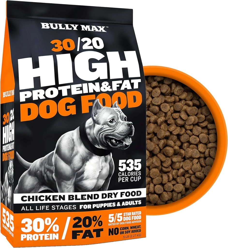 High Protein Premium Dry Dog Food for All Ages - Bully Max High Performance Natural Puppy Food for Small & Large Breed Puppies & Adult Dogs, 15 lb Bag