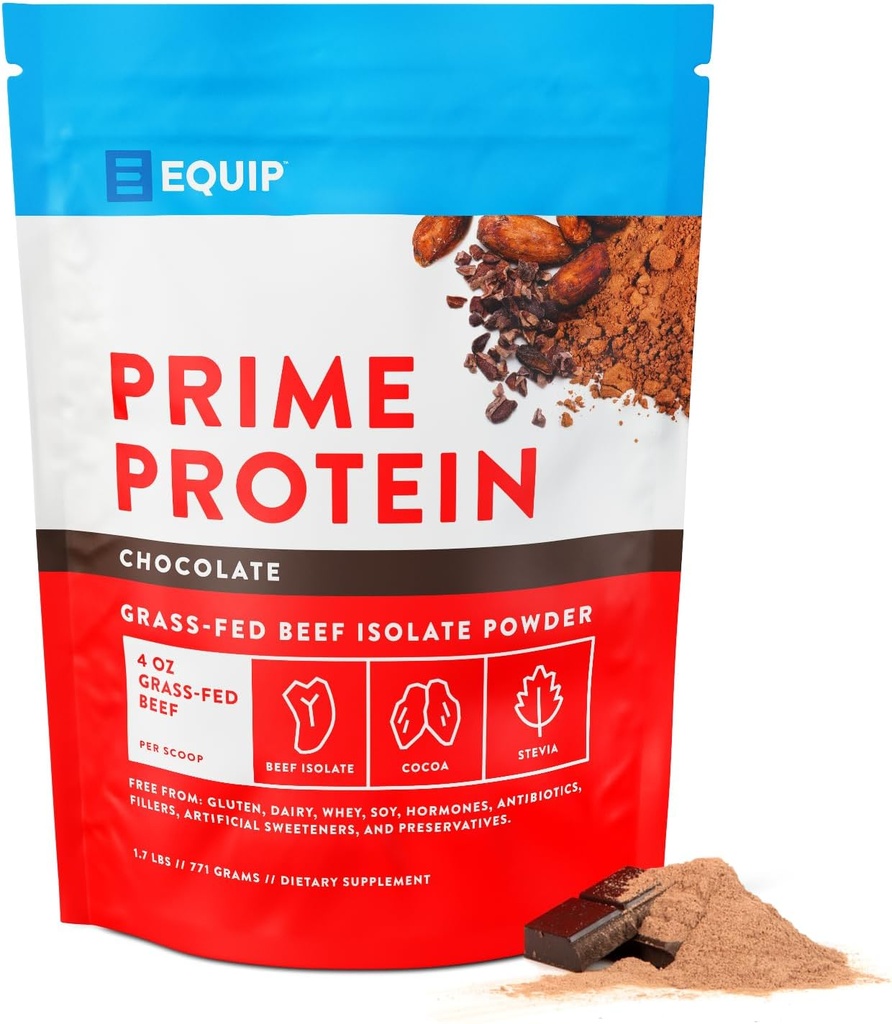 Equip Foods Prime Protein Powder | Grass Fed Beef Isolate | Carnivore Protein | Paleo & Keto Friendly | Gluten & Dairy Free | Supports Tissue Growth | 30 Servings, Chocolate Flavor