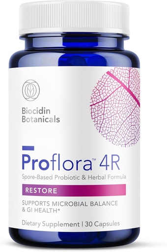 Bio-Botanical Research Biocidin Proflora 4R Spore Probiotic - Gut Health Probiotics with Bacillus Strains & Organic Aloe - Digestive Support for Men & Women (30 Vegan Capsules)