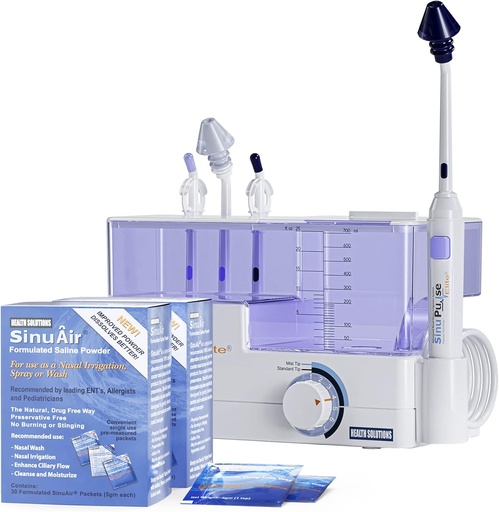 SinuPulse Elite Nasal Irrigation System with 90 SinuAir Packets - Advanced Pulsating Sinus Congestion Relief and Rinse Machine, More Effective Than Neti Pot or Nose Spray