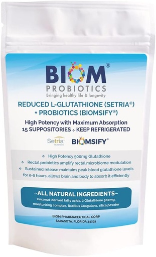 High Potency 500mg Reduced L-Glutathione Suppository with Probiotics for Maximum Antioxidant Benefits (Setria Brand)