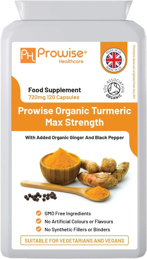 Organic Turmeric Curcumin Capsules 720mg High Strength with Black Pepp