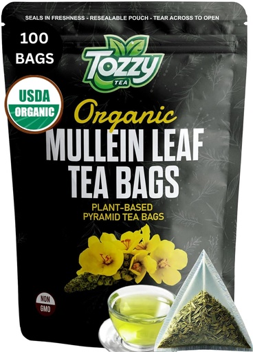 Organic Mullein Tea Pyramid Bags - 100 Count | Lung Health Support | Respiratory Wellness | Pure Ingredients | Eco-Friendly Packaging