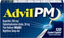 Advil PM Coated Caplets, 120 Count - Ibuprofen Pain Reliever & Nighttime Sleep Aid (Pack of 2)