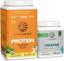Plant-Based Sunwarrior Vanilla Protein Powder with 30 Servings and Creatine Monohydrate Powder with 60 Servings for Muscle Support