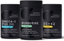 Vegan Berberine & Vitamin D3 + K2 Supplements with Triple Strength Omega 3 Fish Oil - EPA & DHA Fatty Acids - Daily Softgel