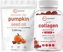 Bundle Pack: Micro Ingredients Pumpkin Seed Oil with Saw Palmetto & Multi Collagen Peptides Gummies - Cold Pressed, Pure Virgin Oil Herbal Supplement - Type I, II, III, V, X Protein