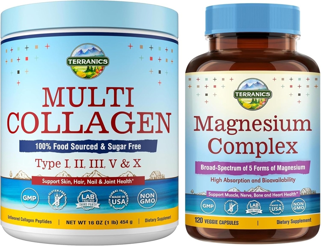 Terranics Multi Collagen Peptides Powder with 5-in-1 Magnesium Complex